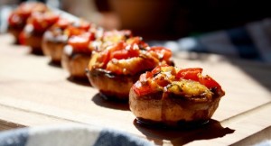 Mushroom Caps with Smoky Roasted Romesco Sauce